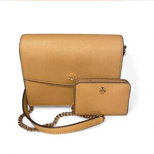 Tory Burch Tan Leather Crossbody Bag with Matching Wallet